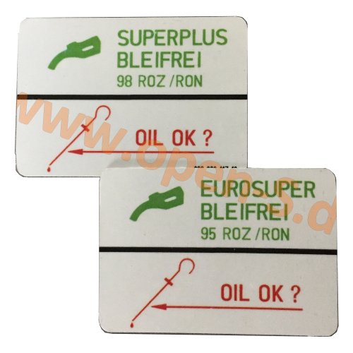 Klebeschild Kraftstoffart Eurosuper 95 oder Super Bleifrei 98 ROZ/RON  Color