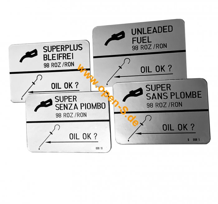 Sticker Fuel type Super Unleaded 98 ROZ/RON 