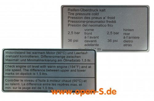 SET 964 Schlossblech TURBO Reifendruck und Motorölstand