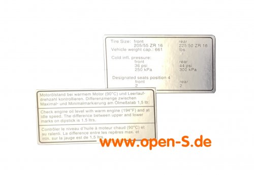 SET 964 Piastra di bloccaggio USA 89-91 Pressione dei pneumatici e livello dell'olio motore