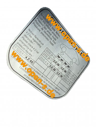 Tire pressure adhesive label - 986 Boxster